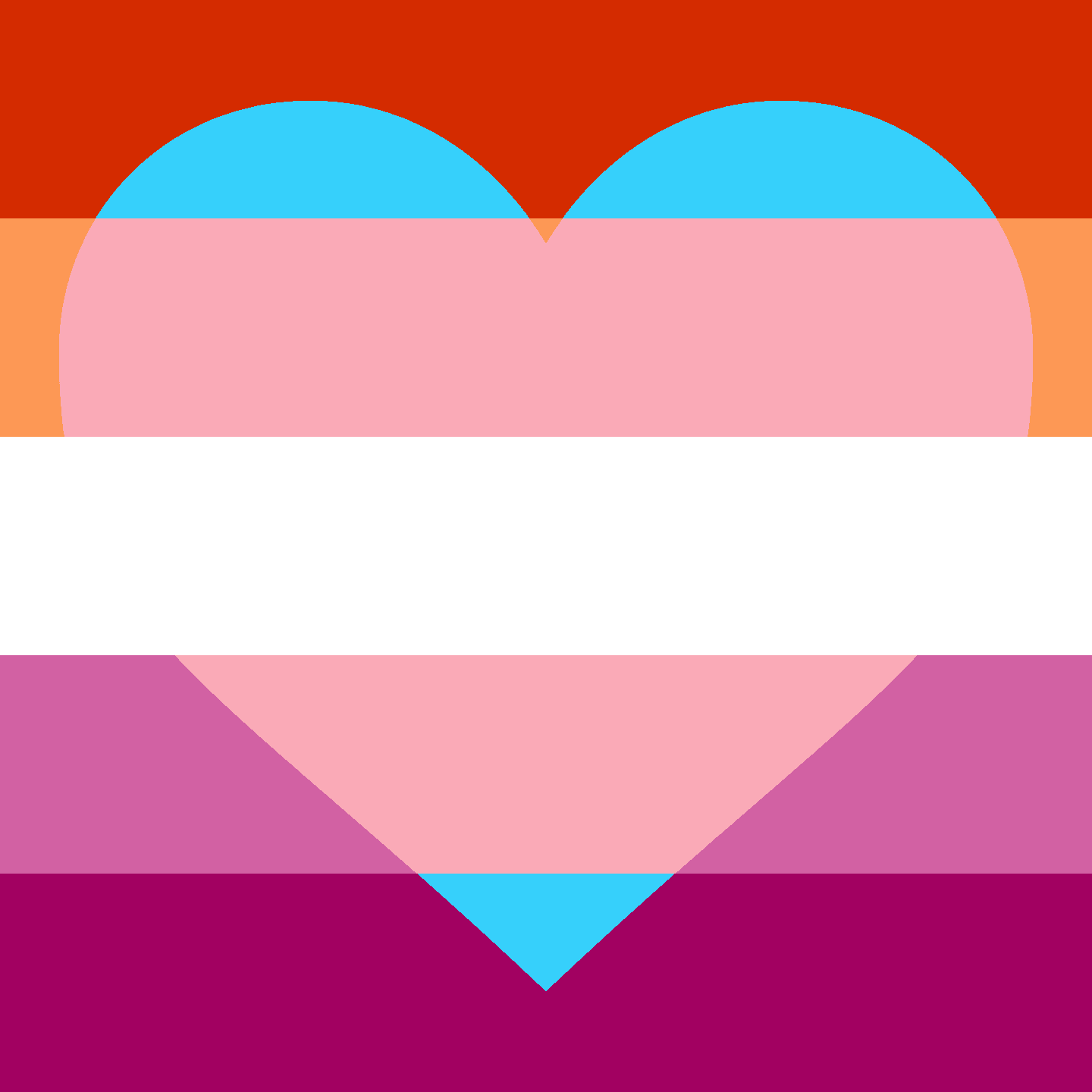 Trans heart on a lesbian flag. The white stripe in the middle is continouos. 